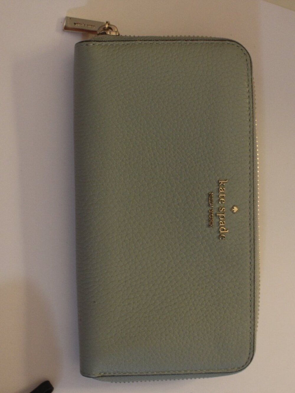 Kate Spade New York Pale Green Pebbled Zip Around Wallet